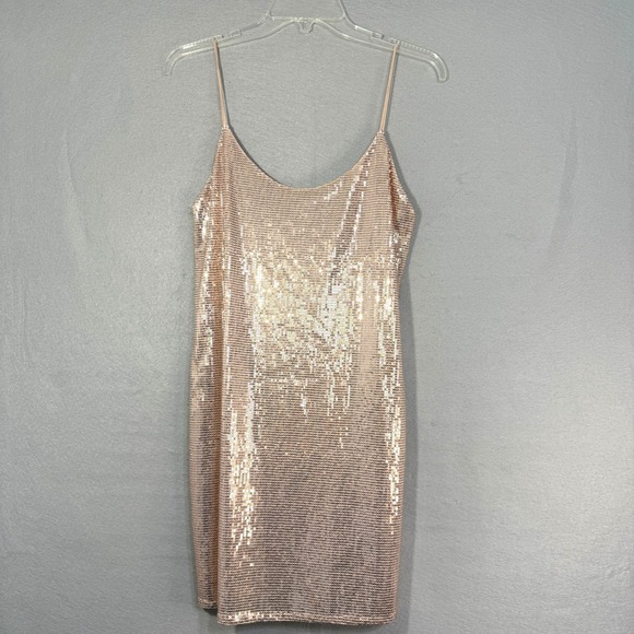 Zara Dresses & Skirts - Zara Sequin Mini‎ Dress Womens Size M Rose Gold Sparkly Party Night Out Glam